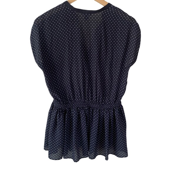 Ann Taylor cap sleeve navy polka dot peplum top XS - Picture 2 of 8